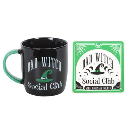 Juego de taza y posavasos del Club Social de la Bruja Mala