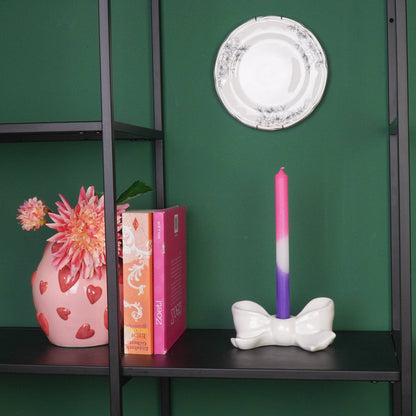 Bougeoir - Nœud - Céramique - Blanc - 18x9x7 cm