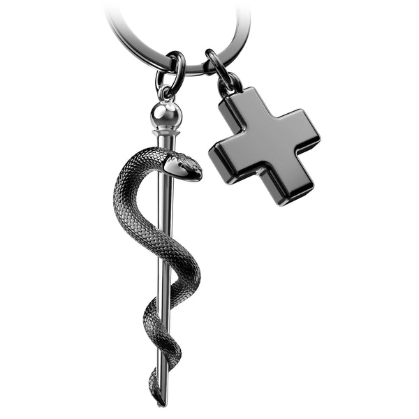Portachiavi con bastone di Esculapio e croce medica