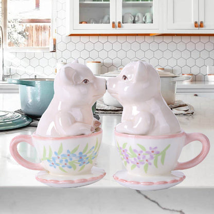 Salt and Pepper Pigs in Teacups