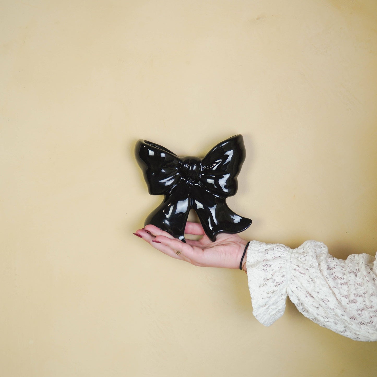 Vase mural- Vase Bol- Céramique- Noir- 19x18,5x5,5 cm