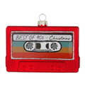 Red Audio Cassette Glass Christmas Ornament, 7 cm