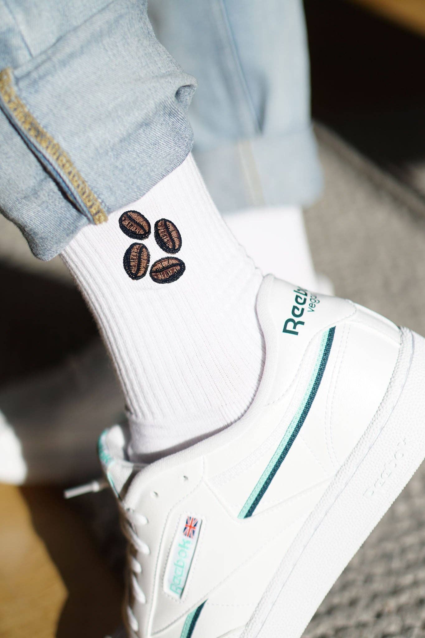 Coffee Bean Embroidered Socks