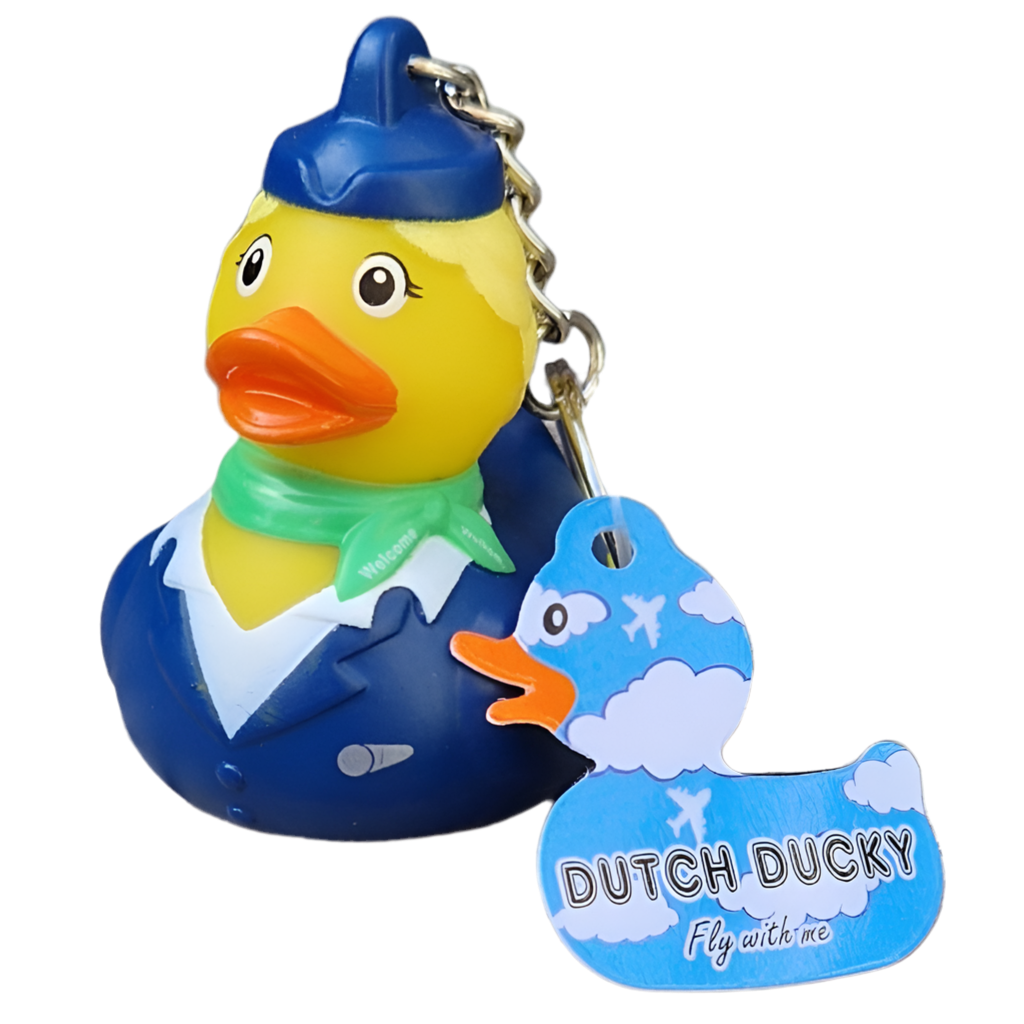 Llavero de pato con azafata rubia