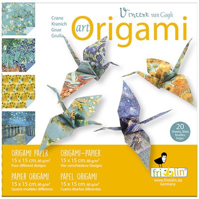Art Origami: VINCENT VAN GOGH, oiseau grue 15x15cm, 20 feuilles avec 4 dessins, 8+