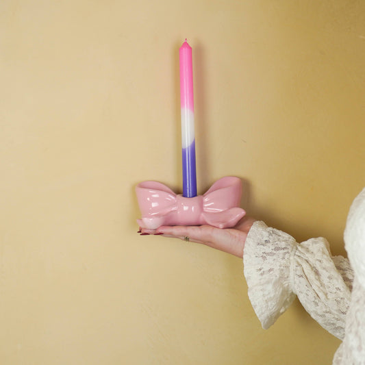 Bougeoir - Nœud - Céramique - Rose - 18x9x7 cm