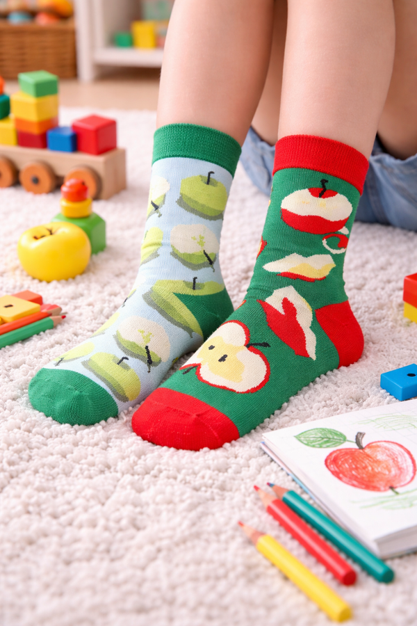 Calzini spaiati a forma di mela per bambini