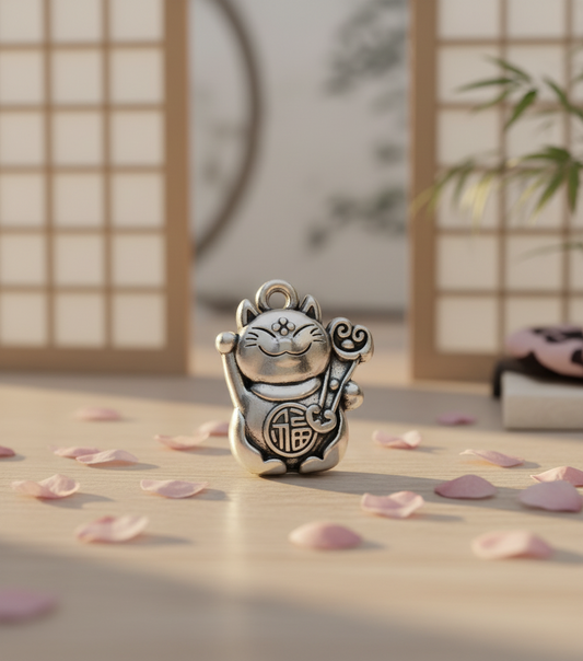 Silver Lucky Cat Charm