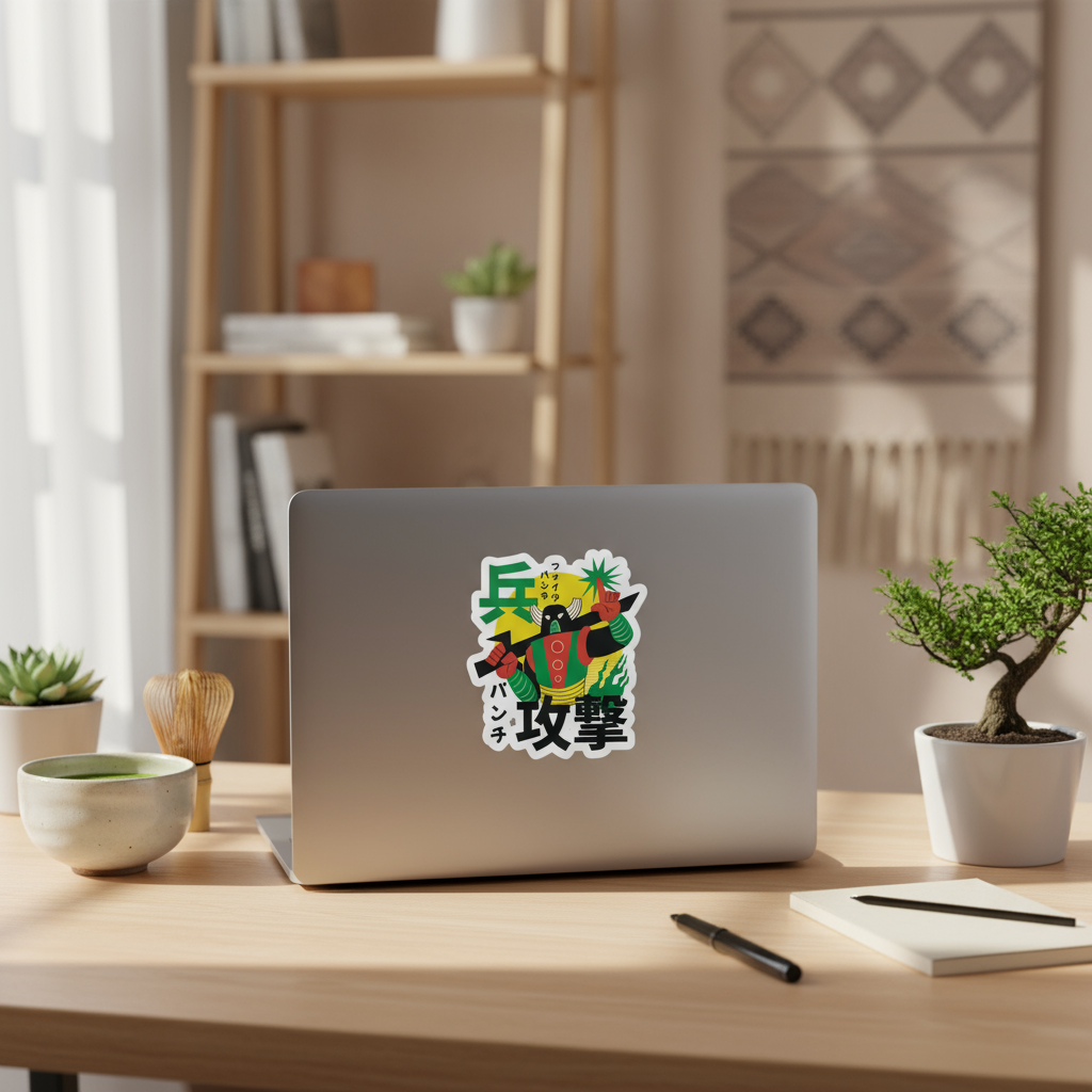 Japanse speelgoedrobotsticker met Kanji