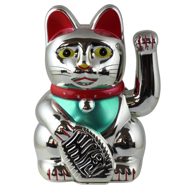 Chat chanceux argenté 15cm