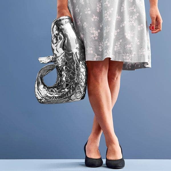 Blubb Vis Sculptuur/Vaas, zilverkleurig aardewerk