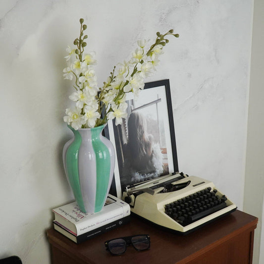 Vaso per fiori - Vaso plissettato - Ceramica - Lilla/Verde - 16,5x16,5x29,5 cm