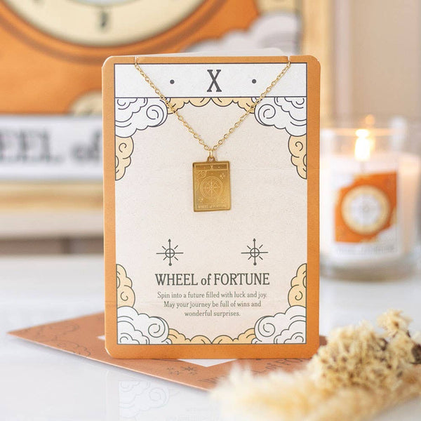Colar vintage com carta de tarot: A Roda da Fortuna
