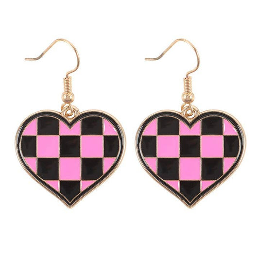 Boucles d'oreilles cœur en damier