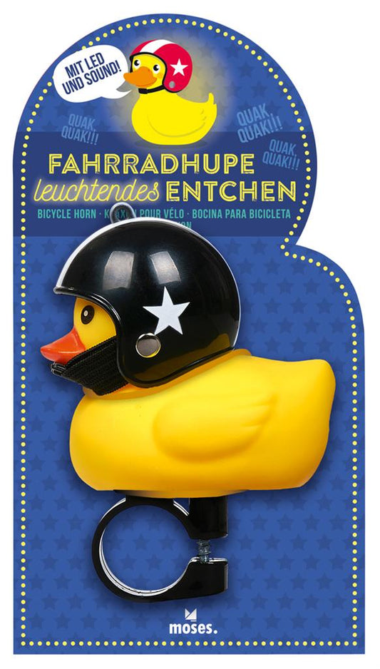 Pato con casco de motocicleta