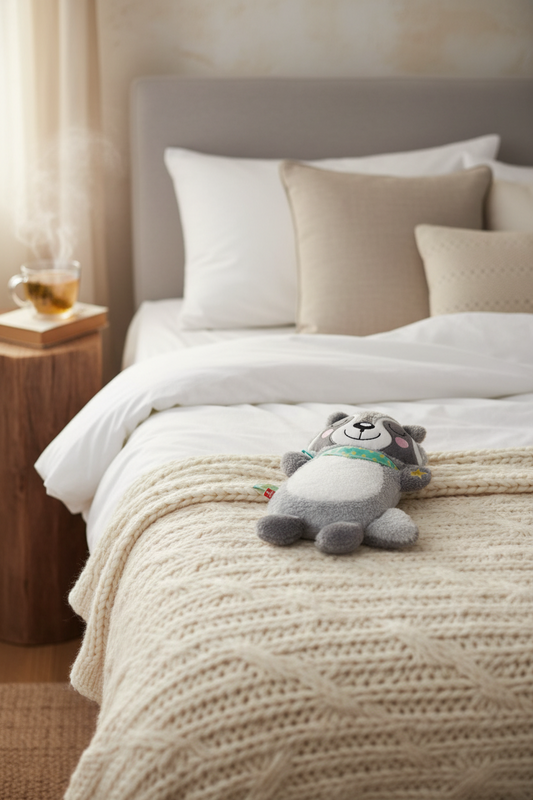 Botella de agua caliente con forma de mapache