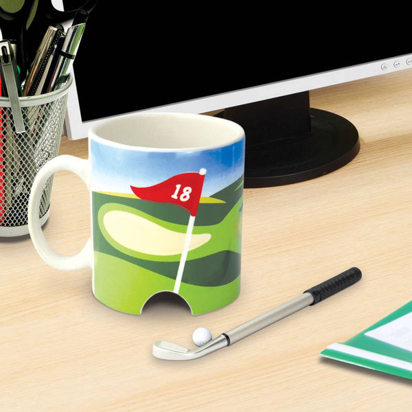Golfbecher mit Schläger und Kugelschreiber