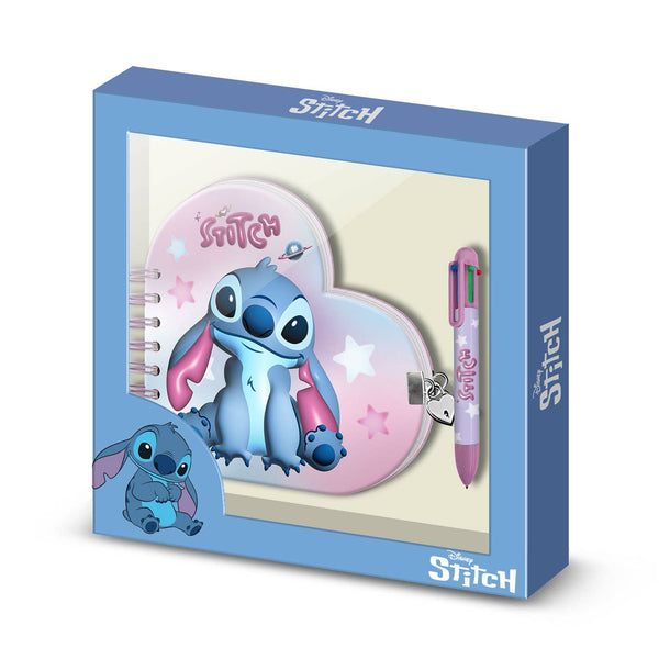 Conjunto de caderno Stitch Cosmic em forma de coração + caneta de 6 cores