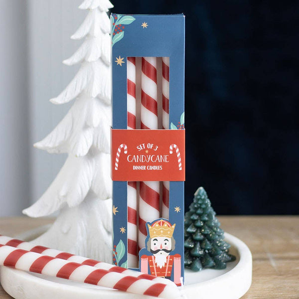 Ensemble de 3 bougies effilées de Noël à rayures de sucre d'orge