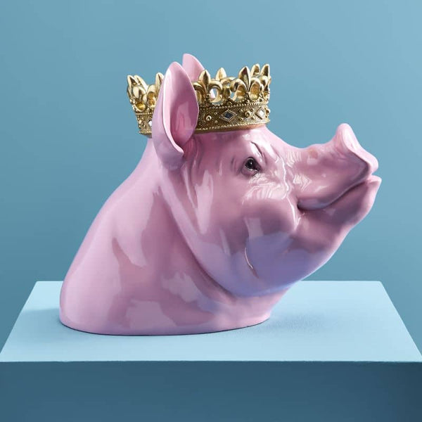 Hucha Porky Mr. Krone, poliéster rosa, 34 x 24 x 28 cm