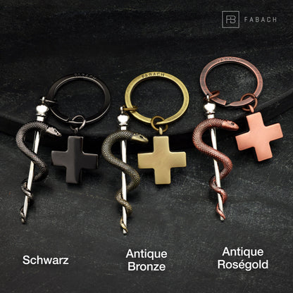 Rod of Aesculapius Keychain with Medical Cross