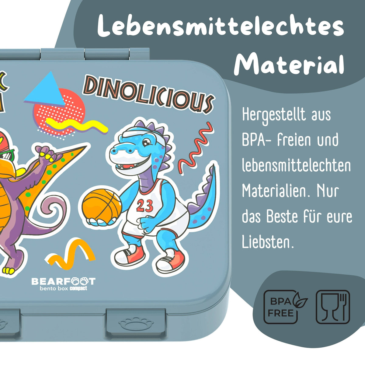 Brotdose mit Fächern, leicht & auslaufsicher - Dinos blau