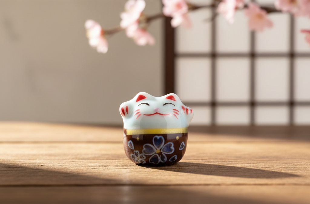 Perle Chat chanceux blanc et marron