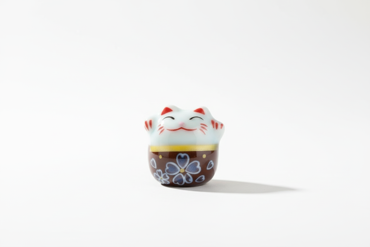 Perle Chat chanceux blanc et marron