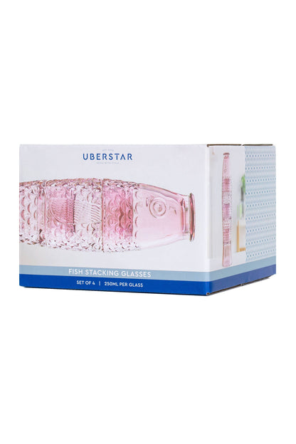 Vasos apilables con forma de pez - Juego de 4, color rosa