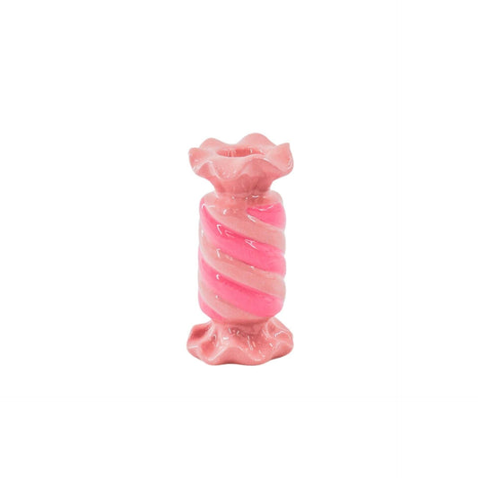 Bougeoir - Bonbon Toffee - Céramique - Rose/ Néon - 7,5x7,5x13 cm
