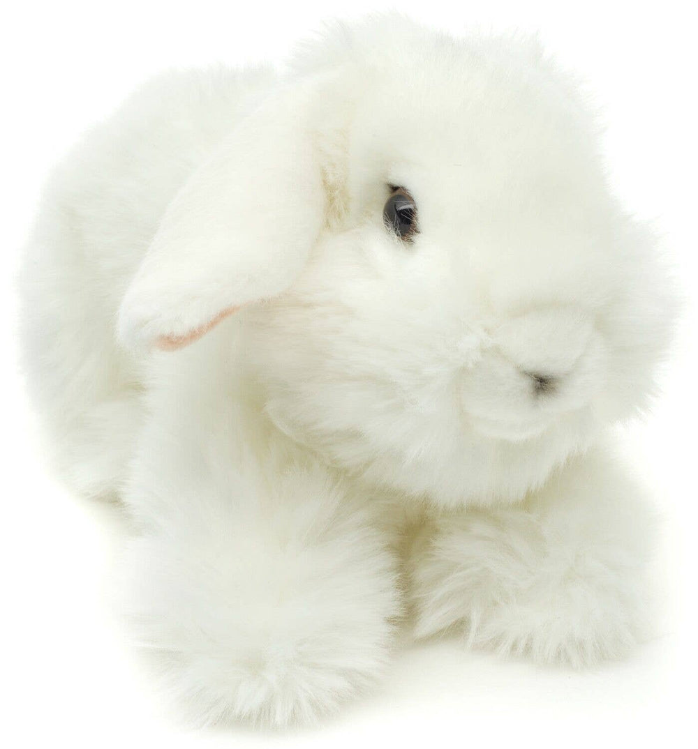 Peluche Lapin Tête de Lion Blanc Couché