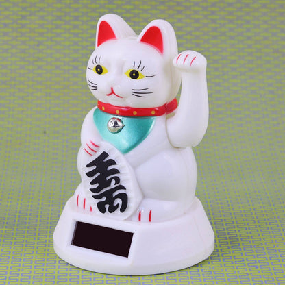 Chat chanceux solaire blanc 12cm