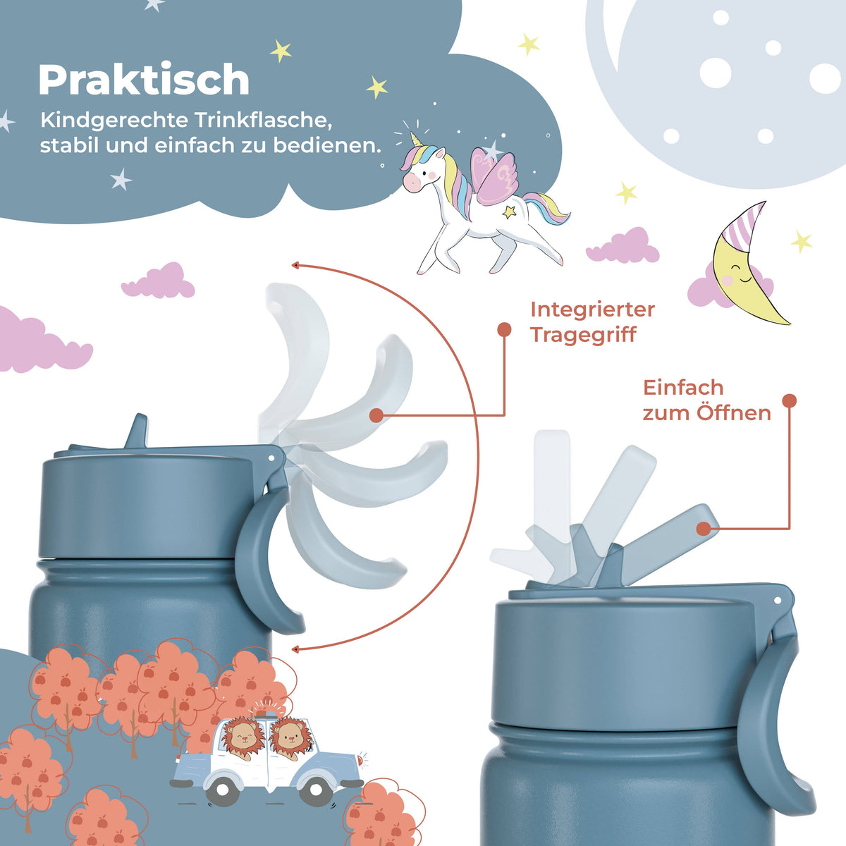 Thermo Kinder Trinkflasche Edelstahl - Traktor