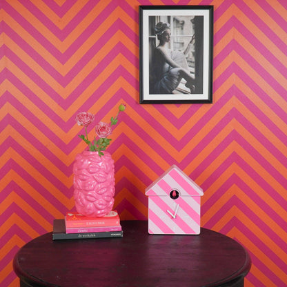 Clock - Cuckoo wall clock - Striped/Pink pattern - 24x27x9cm