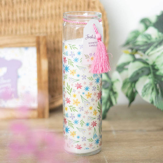 Vela en tubo de lino fresco con estampado floral primaveral