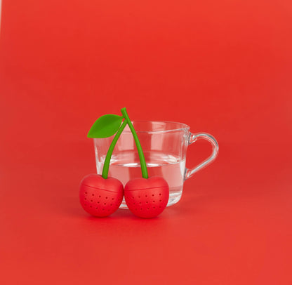 Infusore per tè in silicone rosso ciliegia doppio