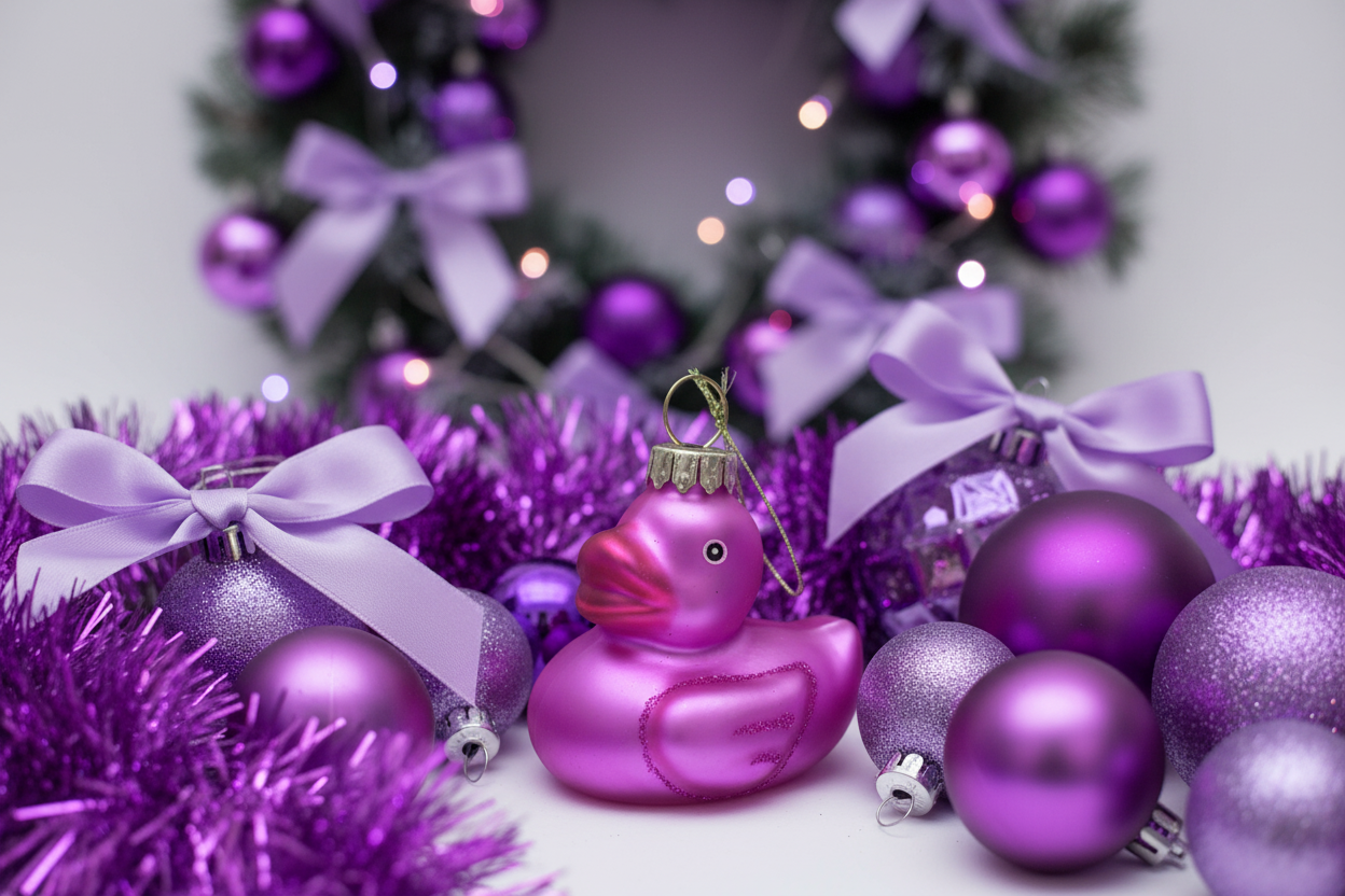 Bola navideña con forma de pato de baño rosa