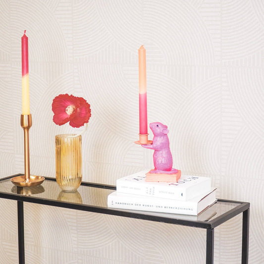 Candle holder - Mouse - Polyresin - Pink/Red - 8x10x17cm