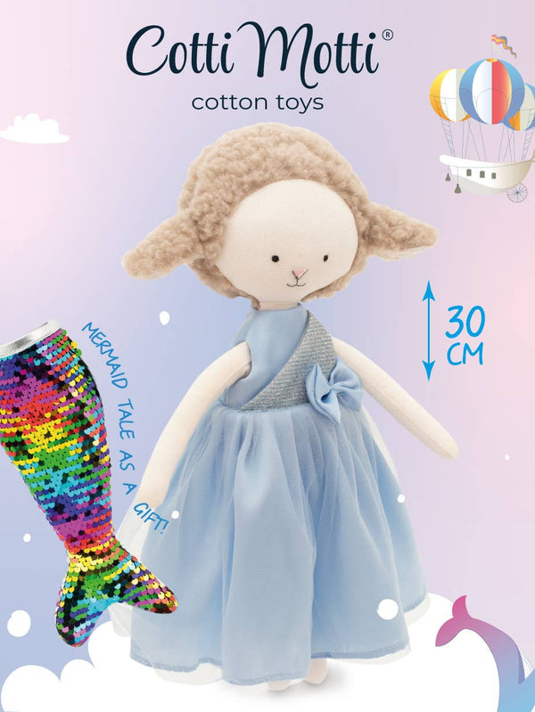 Peluche Zoe la Pecora: Vestito in raso blu, 29 cm, adatto da 0 mesi