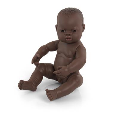 ML Poupées: POUPÉE BÉBÉ GARCON AFRICAIN 40cm, parfumée vanille, imperméable, poupée sexuée, en résine. Made in Spain, 10m+