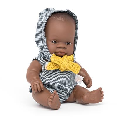 ML Poupées: POUPÉE BÉBÉ GARCON AFRICAIN HABILLÉE 21cm, parfumée vanille, imperméable, en résine. Made in Spain, 10m+