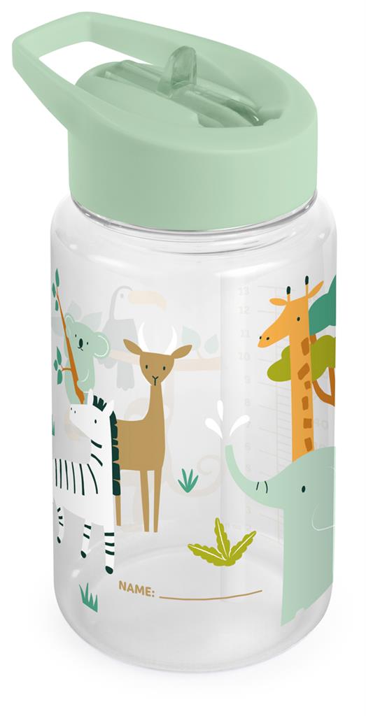 Botella de agua con animales de la selva