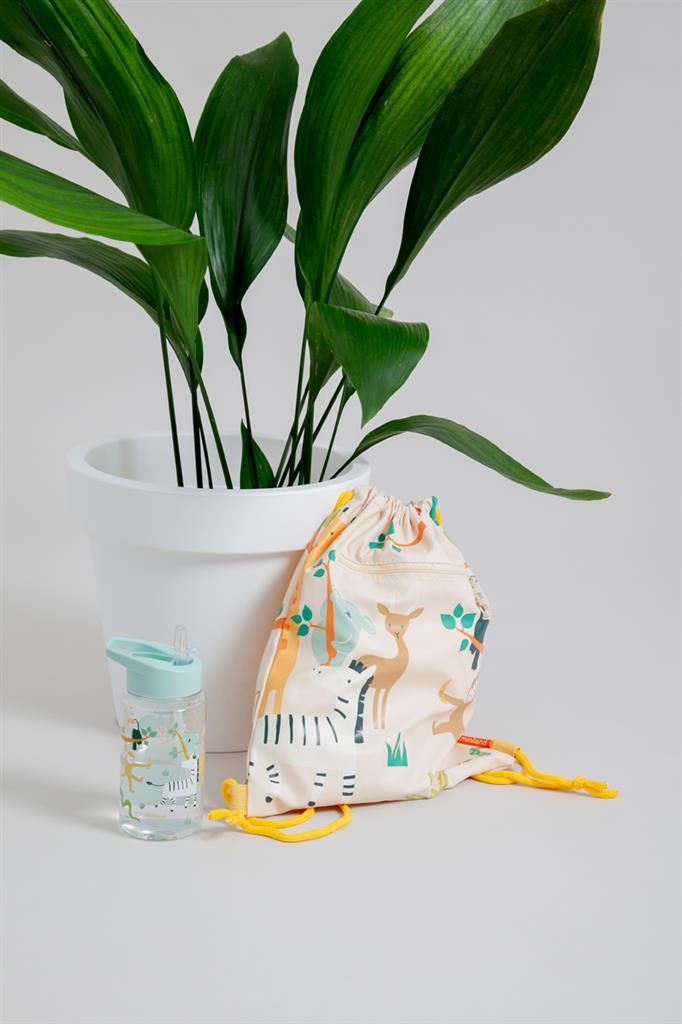 Botella de agua con animales de la selva