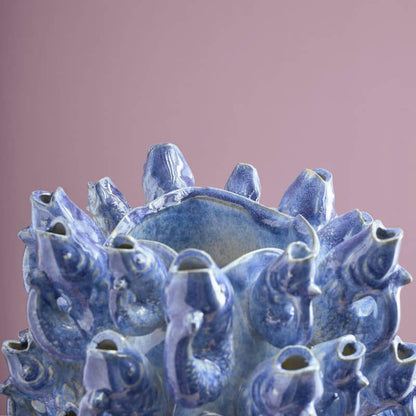 Vase banc de poissons, grès bleu, 24 x 24 x 32 cm