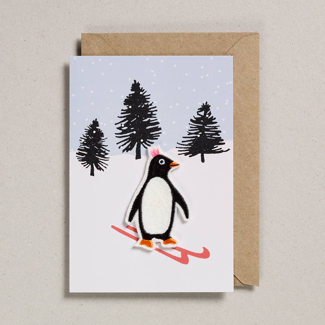 Tarjeta Pingüino en esquís