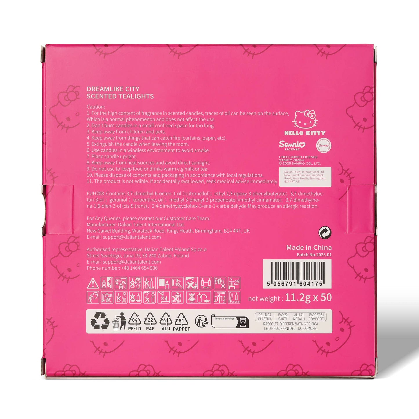 Hello Kitty pink tealight candles, pack of 50, Dream City scent