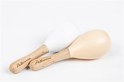 Pellianni : MARACAS ROSE/BLANC 12cm, set de 2, bois FSC, en boîte 12x5,5x4cm, 10m+