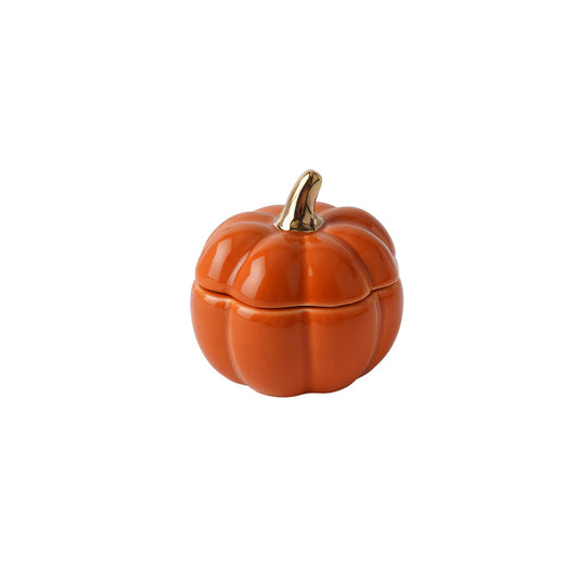 Porta-velas em cerâmica em forma de abóbora laranja, perfeito para a época dos abraços.