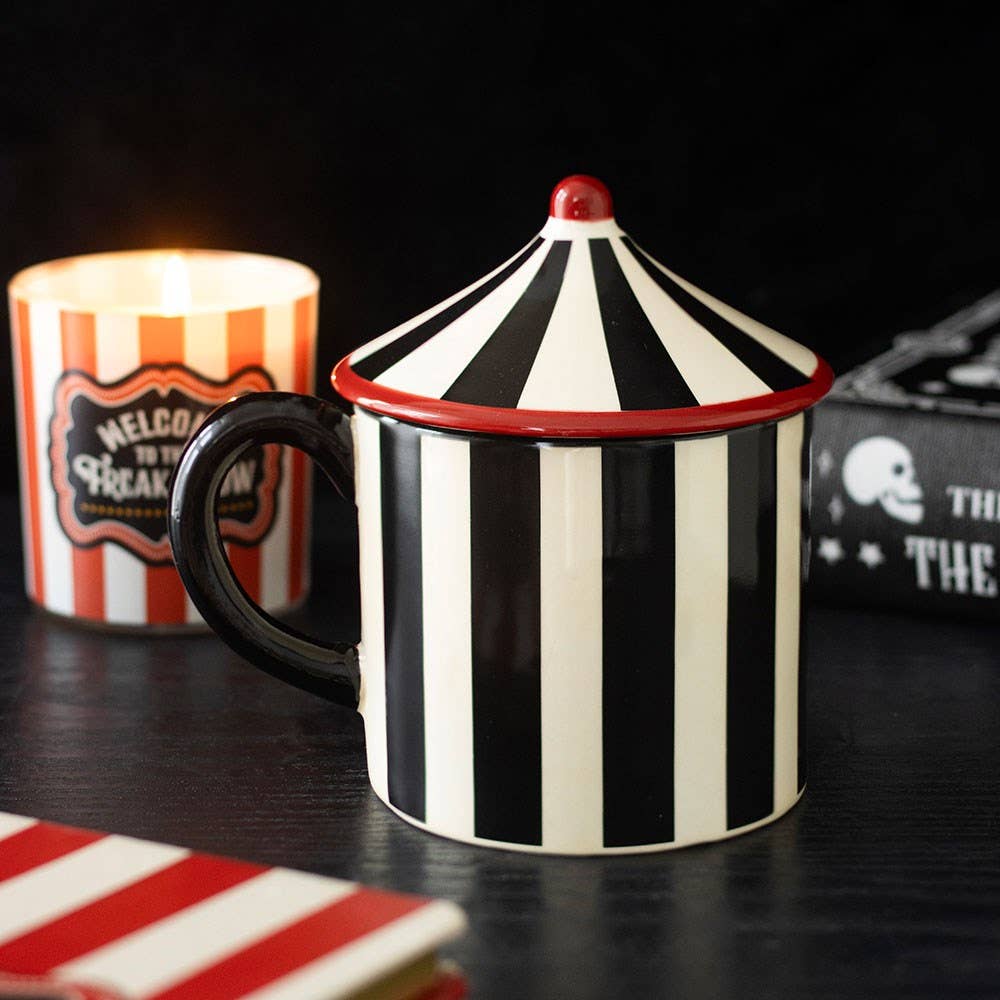 Mug Chapiteau Rayé Noir avec Couvercle – 370 ml