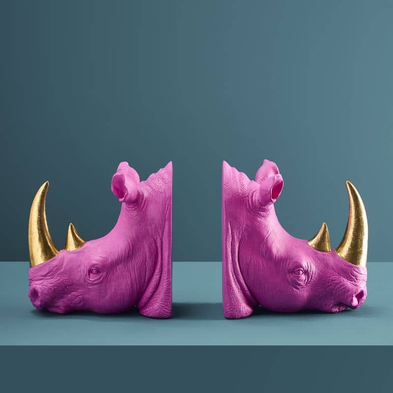 S/2 Serre-livres Rhinocéros, Magenta, 39,5 x 14,2 x 20,5 cm